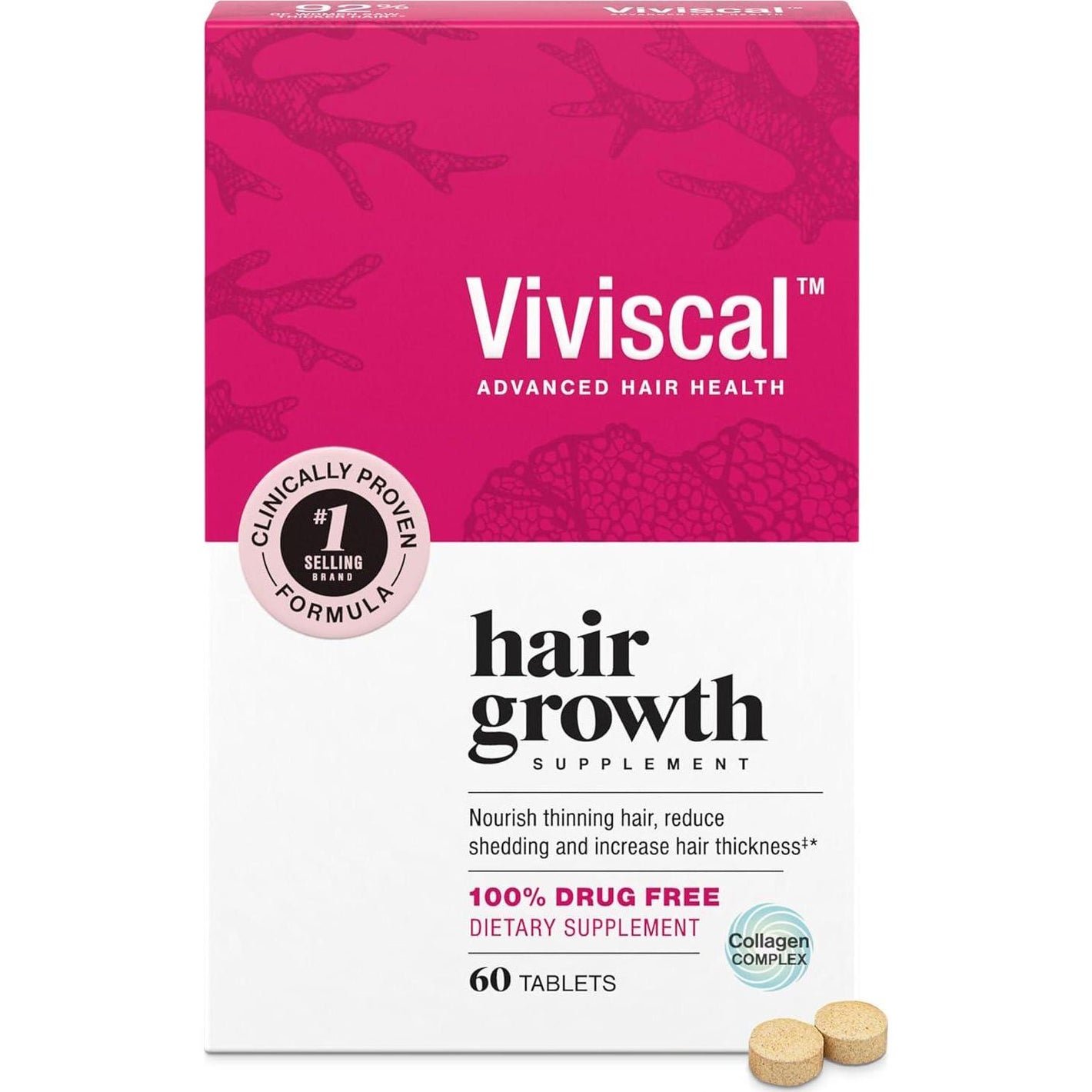 Viviscal Viviscal Hair Growth Supplements For Women, Dietary Hair Supplement Tablets With AminoMar Collagen Complex, Biotin, Zinc, Vitamin C, And Iron, Nourish Thinning Hair, 30 Day Supply, 60 Count