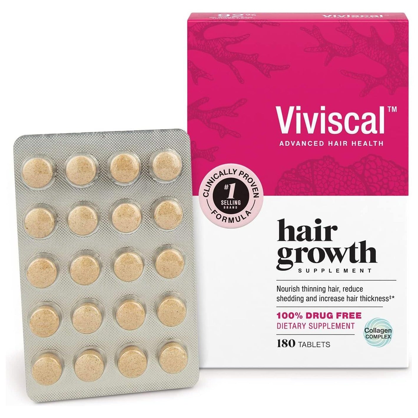 Viviscal Viviscal Hair Growth Supplements For Women, Clinically Proven Hair Growth Product With Proprietary Collagen Complex, Results Of Thicker, Fuller Hair Nourish Hair Loss, 180 Tablets - 3 Month Supply