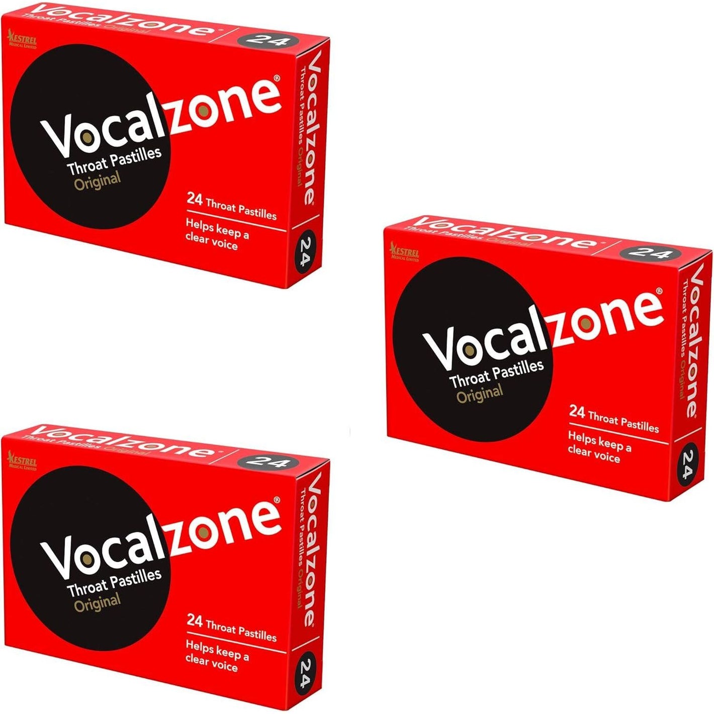 Vocalzone Throat Pastilles, 3 Packs x 24 Ct, Total 72, Vocal Support for Singing, Speaking, Soothing Relief