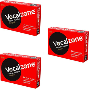 Vocalzone Throat Pastilles, 3 Packs x 24 Ct, Total 72, Vocal Support for Singing, Speaking, Soothing Relief