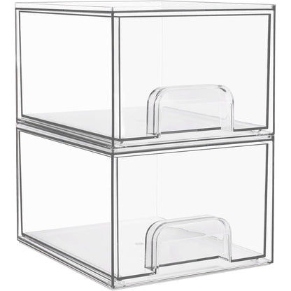 Vtopmart Vtopmart 2 Pack Clear Stackable Storage Drawers, 4.4'' Tall Acrylic Bathroom Makeup Organizer,Plastic Storage Bins For Vanity, Undersink, Kitchen Cabinets, Pantry, Home Organization