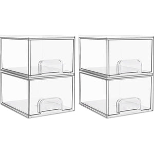 Vtopmart Vtopmart 4 Pack Clear Stackable Storage Drawers, 4.4'' Tall Acrylic Bathroom Makeup Organizer,Plastic Storage Bins For Vanity, Undersink, Kitchen Cabinets, Pantry, Home Organization