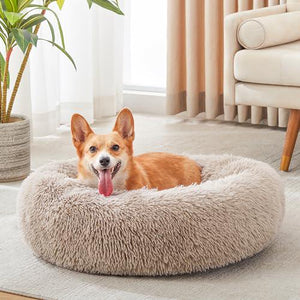 Western Home WH Calming Donut Bed for Dogs and Cats Round Faux Fur Anti-Anxiety Cuddler Bed Sizes 20 24 27 30 Inches