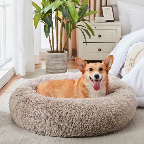 Western Home WH Calming Donut Bed for Dogs and Cats Round Faux Fur Anti-Anxiety Cuddler Bed Sizes 20 24 27 30 Inches