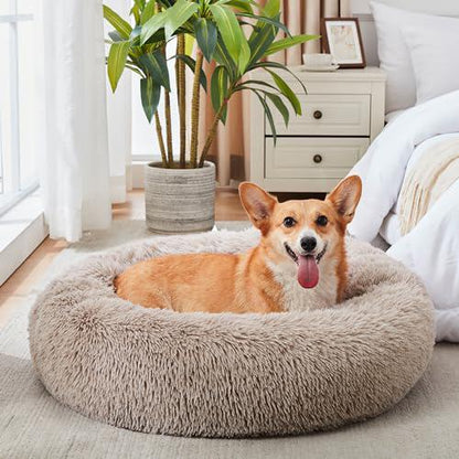 Western Home WH Calming Donut Bed for Dogs and Cats Round Faux Fur Anti-Anxiety Cuddler Bed Sizes 20 24 27 30 Inches