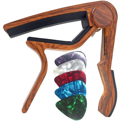 WINGO Guitar Capo For Acoustic And Electric Guitars - Rosewood Color With 5 Picks,