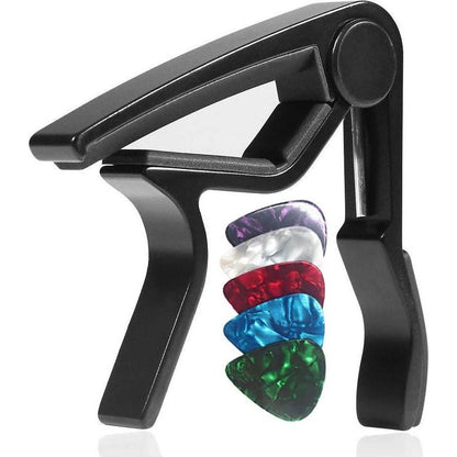 WINGO Guitar Capo For Acoustic And Electric Guitars With 5 Picks For Free, Black.,