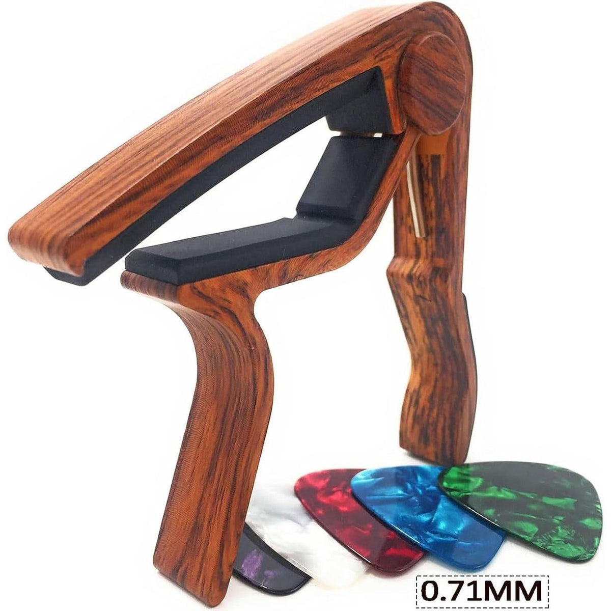 WINGO Guitar Capo For Acoustic And Electric Guitars - Rosewood Color With 5 Picks,