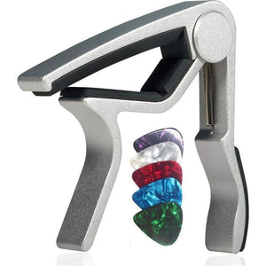 WINGO Guitar Capo For 6 String Steel Acoustic And Electric Guitars With 5 Picks For Free,Silver,