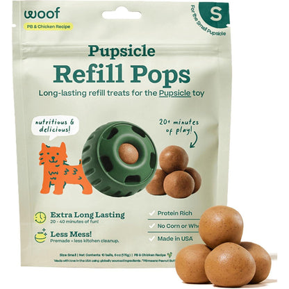 Woof Pupsicle Refill Pops for Dogs, Long-Lasting Chicken Flavor, 10 Count, Low Mess Treats, Small Size