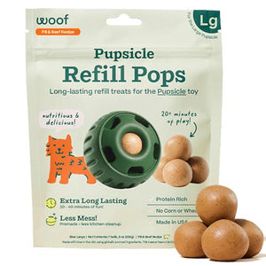 Woof Pupsicle Refill Pops Dog Treats Peanut Butter Beef Long Lasting Large Size 7 Count Low Mess Snack