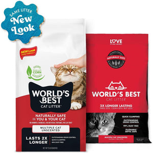 World's Best Cat Litter, 32 lb, Multi-Cat, Unscented, Natural, Flushable, Dust-Free, Long-Lasting Odor Control