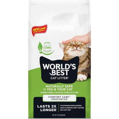 World's Best Cat Litter Comfort Care Unscented 15 lb Natural Flushable Dust Free Long Lasting Odor Control