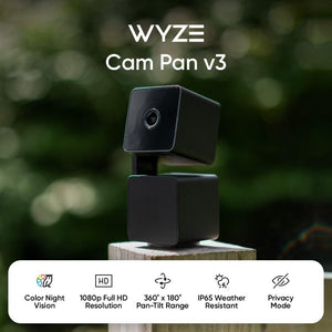 Wyze Cam Pan V3 Indoor Outdoor Smart Security Camera with 360 View Night Vision and Motion Tracking Black
