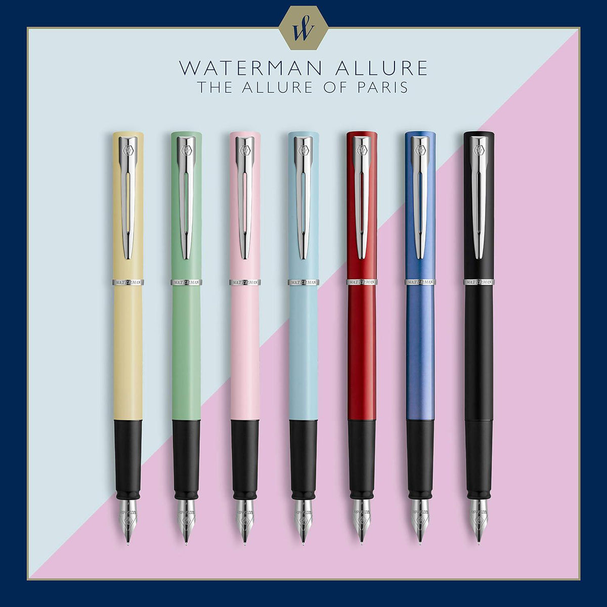 Waterman Allure Fountain Pen Blue Lacquer Fine Nib Blue Ink Gift Box,