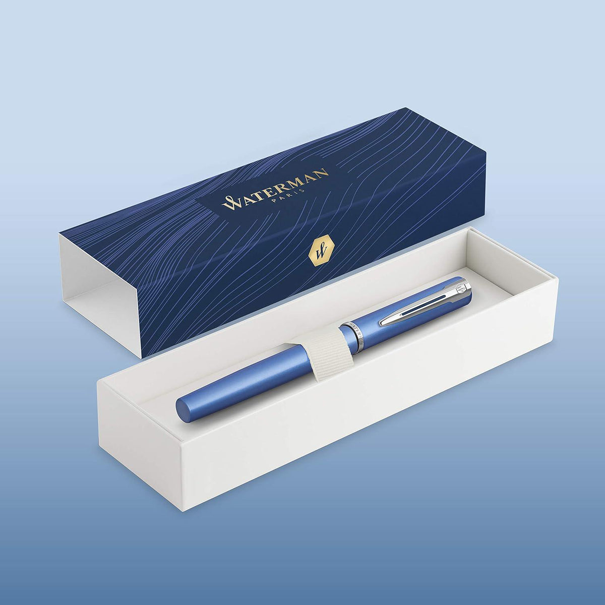 Waterman Allure Fountain Pen Blue Lacquer Fine Nib Blue Ink Gift Box,