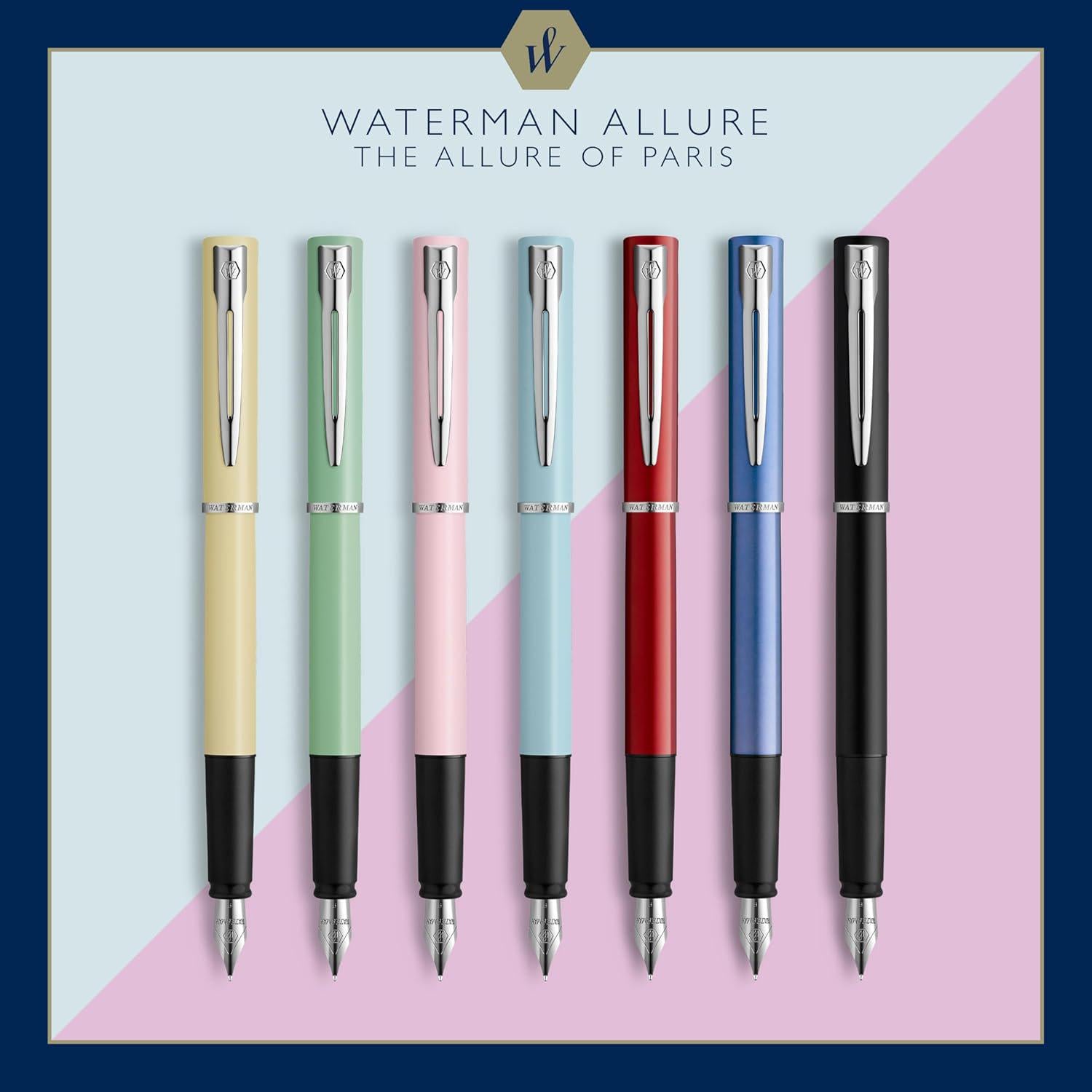 Waterman Graduate Allure Fountain Pen, Baby Blue Matte Lacquer, Fine Nib, Blue Ink, Gift Box,
