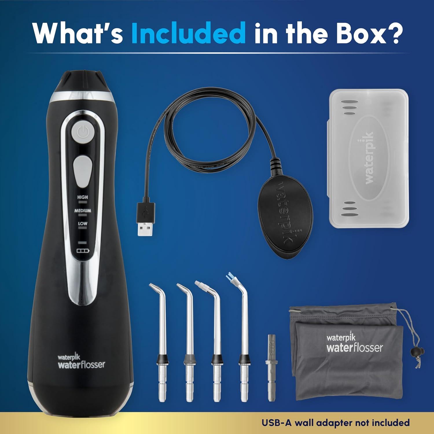 Waterpik Cordless Advanced 2.0 Water Flosser For Teeth, Gums, Braces, Dental Care With Travel Bag And 4 Tips, ADA Accepted, Rechargeable, Portable, And Waterproof, Black WP-582, Packaging May Vary,