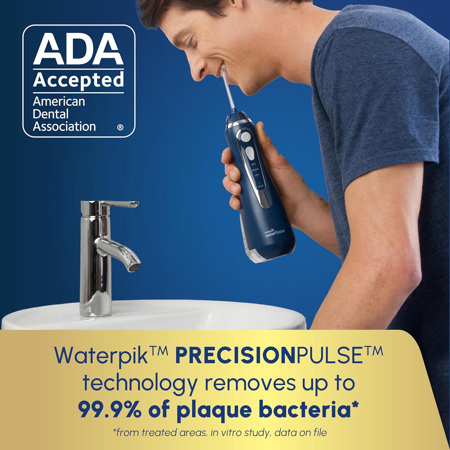 Waterpik Cordless Advanced 2.0 Water Flosser For Teeth, Gums, Braces, Dental Care With Travel Bag And 4 Tips, ADA Accepted, Rechargeable, Portable, And Waterproof, Blue WP-583, Packaging May Vary,