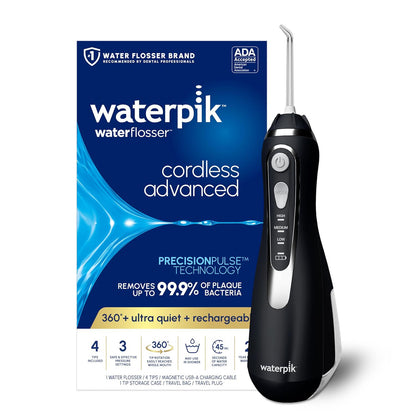 Waterpik Cordless Advanced 2.0 Water Flosser For Teeth, Gums, Braces, Dental Care With Travel Bag And 4 Tips, ADA Accepted, Rechargeable, Portable, And Waterproof, Black WP-582, Packaging May Vary,