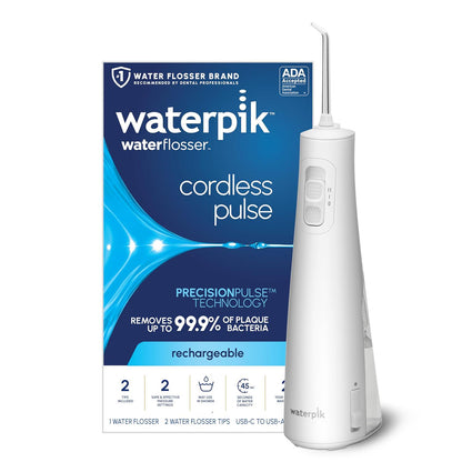 Waterpik Cordless Pulse Rechargeable Water Flosser, Portable, 2 Tips, ADA Accepted, Waterproof, Ideal for Teeth, Gums & Braces Care