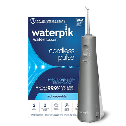 Waterpik Waterpik Cordless Pulse Rechargeable Portable Water Flosser For Teeth, Gums, Braces Care And Travel With 2 Flossing Tips, Waterproof, ADA Accepted, WF-20 Gray, Packaging May Vary