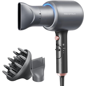 wavytalk Wavytalk Blow Dryer, Blown Away Ionic Hair Dryer For Curly Hair With Diffuser, 1875W Fast Drying Blow Dryer With Ceramic Technology, 3 Attachments For All Hair Types, Light And Quiet, Grey