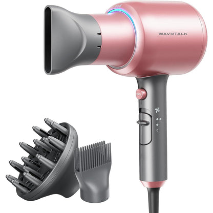 wavytalk Wavytalk Hair Dryer, Blown Away Ionic Hair Dryer For Curly Hair With Diffuser, 1875W Fast Drying Blow Dryer With Ceramic Technology, 3 Attachments For All Hair Types, Light And Quiet, Rose Gold