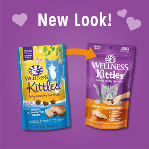 Wellness Kittles Cat Treats, 2 oz Bag, Crunchy Natural Grain-Free Chicken & Cranberry Flavor, For Adult Cats