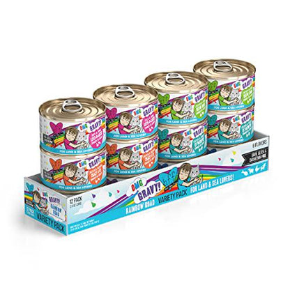 Weruva B.F.F. OMG Rainbow Road Gravy Wet Cat Food, Variety Pack, 12 Ct, 2.8 oz Cans