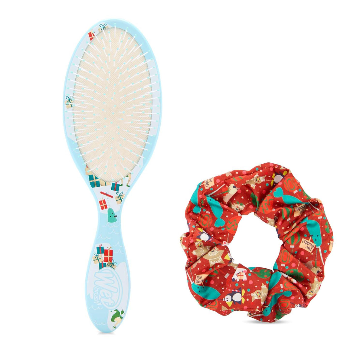Wet Brush Original Detangler Hair Brush Elf Kit - Ultra-Soft IntelliFlex Bristles - Detangling Brush Glides Through Tangles For All Hair Types (Wet Dry And Damaged) - 1 Brush And 1 Scrunchie,