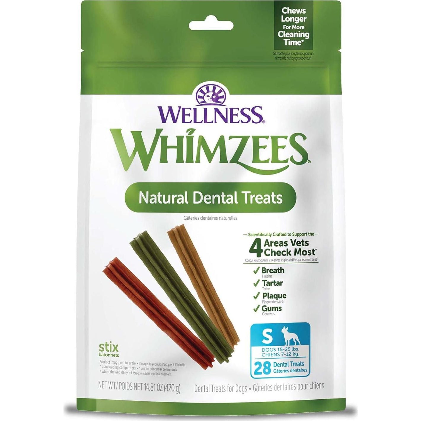 Whimzees Wellness Stix Dog Dental Treats Small Size Natural Chews 28 Count Pack