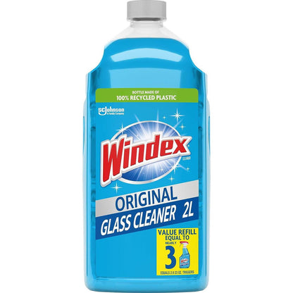Windex Windex Refill Glass And Window Cleaner Bottle, Bottle Made From 100% Recycled Plastic, Surface Cleaning Spray, Original Blue Scent, 2L (67.6 Fl Oz)