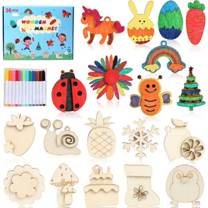 Worgree DIY Wooden Magnets 36 Art Craft Kit for Kids Boys Girls Party Favors Painting Gifts Ages 4 to 12