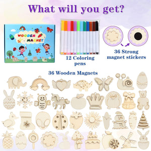 Worgree DIY Wooden Magnets 36 Art Craft Kit for Kids Boys Girls Party Favors Painting Gifts Ages 4 to 12