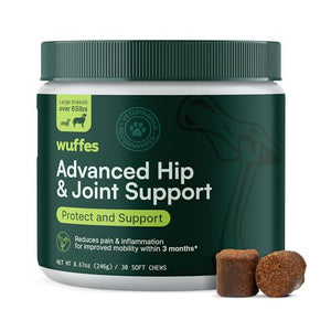 Wuffes Hip & Joint Dog Supplement, 30 Pork Flavored Chews, Glucosamine, Chondroitin, Omega 3, Large Dogs