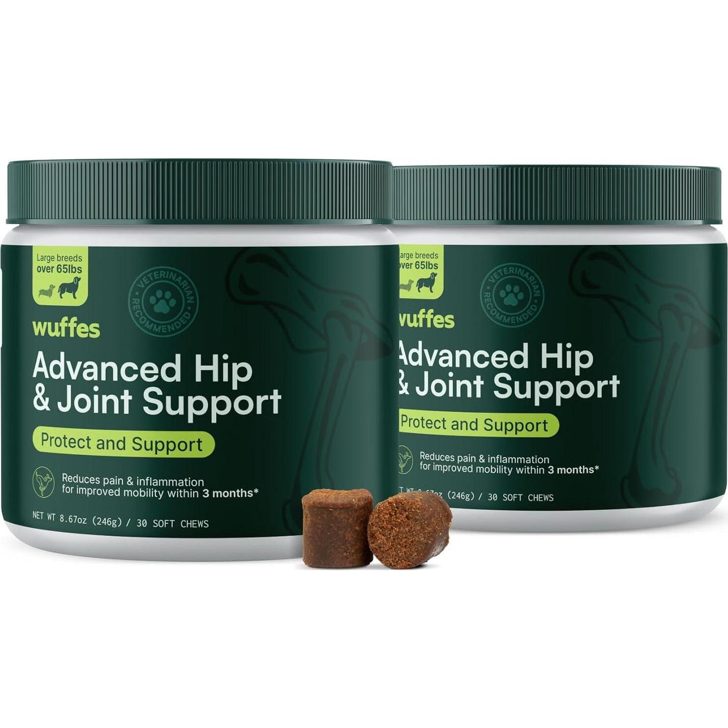 Wuffes Dog Hip and Joint Supplement Large Breed Over 65 lbs Glucosamine Chews 60 Ct Pack of 2