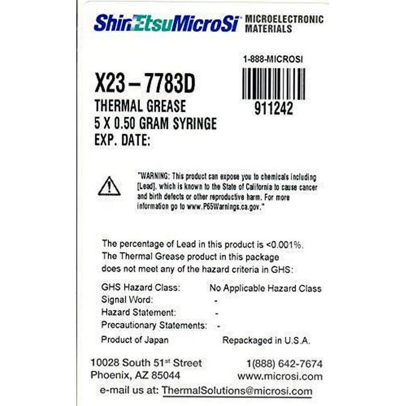 X23-7783D, Direct From Manufacturer, Genuine High Performance Silicone Thermal Grease, Five 0.5 Gm Syringes (5x0.5 Gm), With Lot #, Exp. Date,