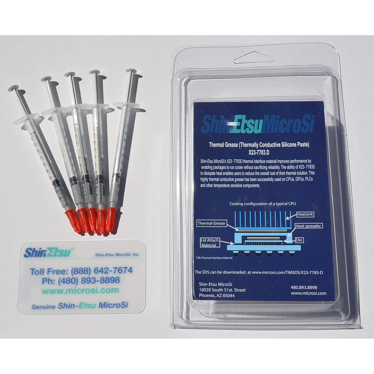 X23-7783D, Direct From Manufacturer, Genuine High Performance Silicone Thermal Grease, Five 0.5 Gm Syringes (5x0.5 Gm), With Lot #, Exp. Date,