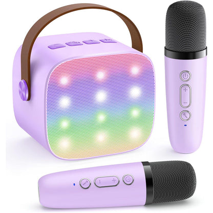 YLL Mini Karaoke Machine with 2 Mics Purple Gift for Girls Ages 3 to 12 Birthday Party Singing Toy