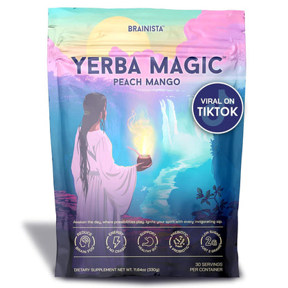 Brainista Yerba Mate Instant Tea Powder, 3-in-1 Clean Energy, Brain Fog Buster, Gut Health, 30 Servings, Peach Mango Flavor