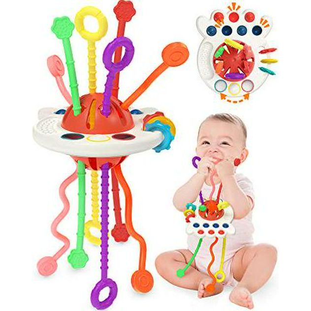 Yetonamr Baby Montessori Sensory Pull Toy Silicone Teether for Ages 6–18 Months