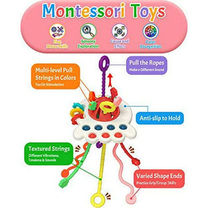 Yetonamr Baby Montessori Sensory Pull Toy Silicone Teether for Ages 6–18 Months