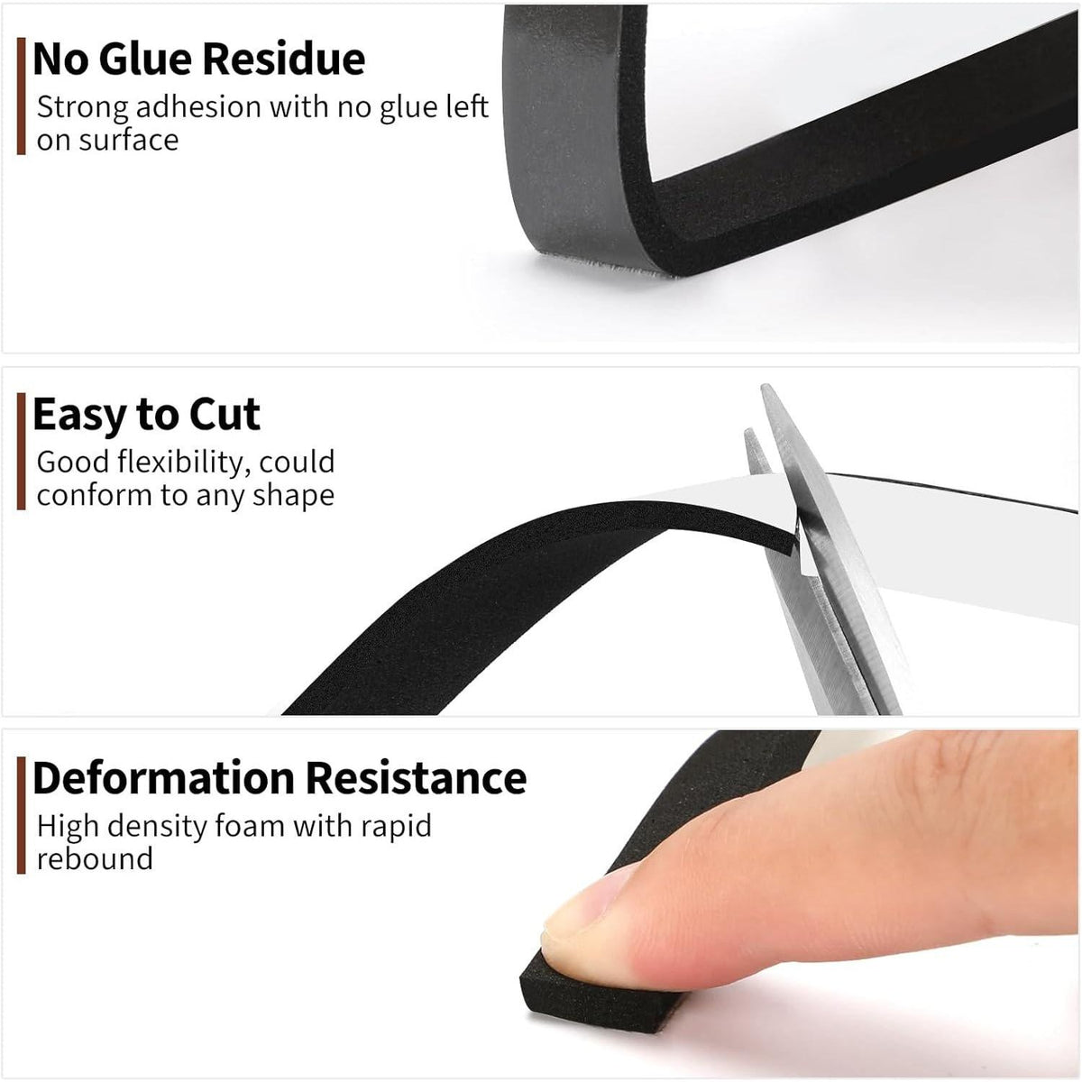 Yotache Foam Strips With Adhesive 2 Rolls Total 26 Feet Long 1/2 Inch Wide X 1/4 Inch Thick, Neoprene Weather Stripping High Density Foam Tape For Doors And Windows Insulation, 2 X 13 Ft Each,653846634504