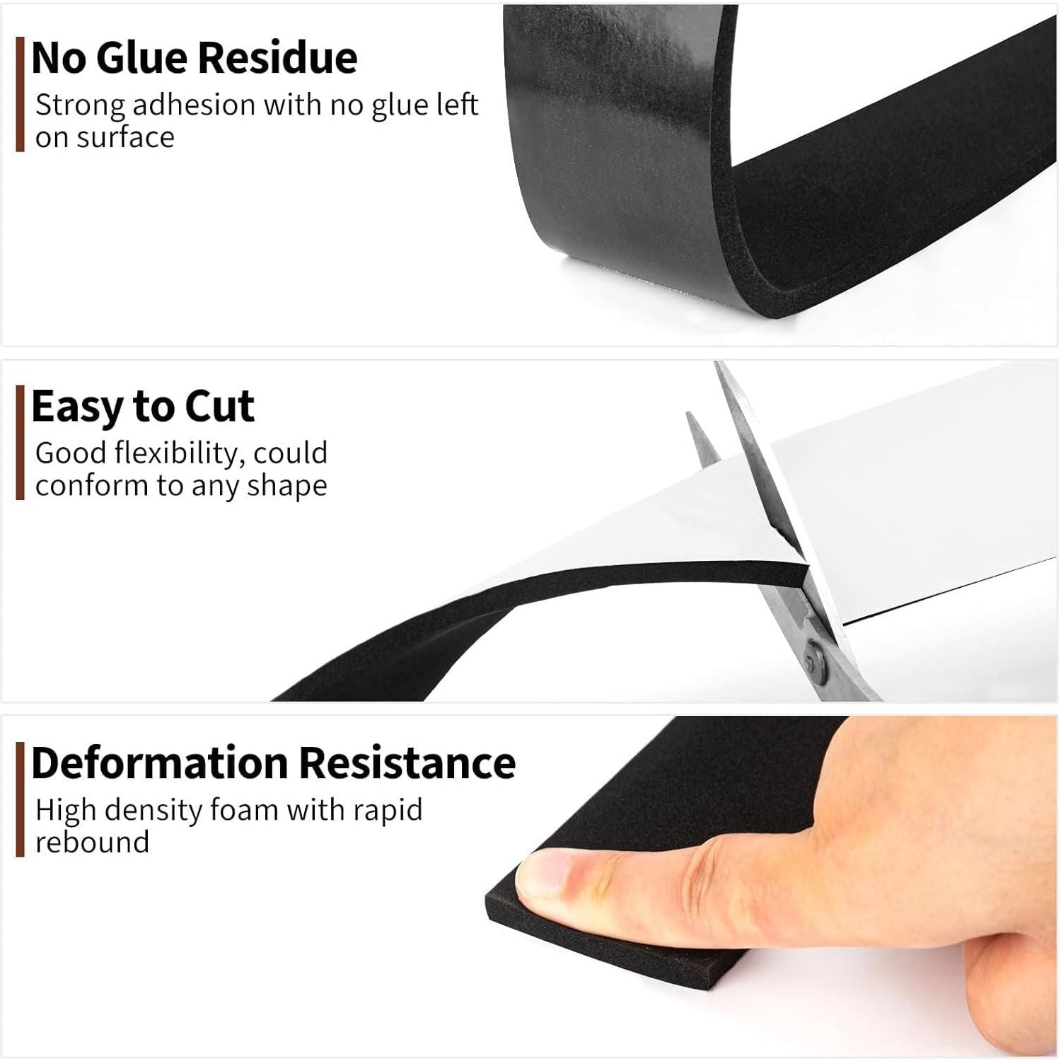 Yotache Foam Strips Adhesive 2 Rolls 1 Inch Wide X 1/8 Inch Thick, Neoprene Weather Stripping High Density Foam Tape Seal For Doors And Windows Insulation, Total 33 Feet Long (2 X 16.5 Ft Each),653846684332
