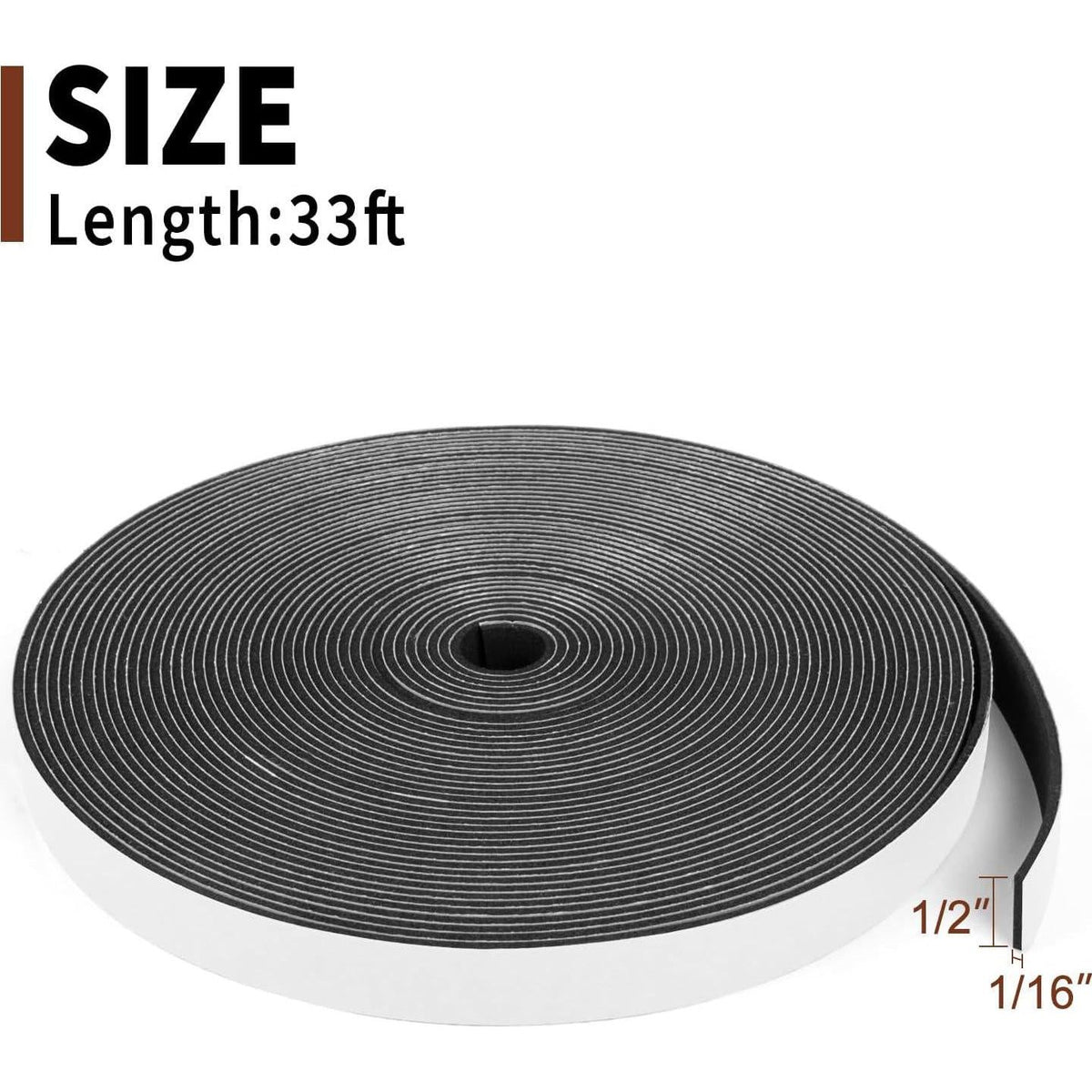 Yotache High Density Foam Tape Neoprene Weather Stripping 1/16 Inch Thick X (.50) 1/2 Inch Wide For Door Insulation, Soundproofing, Rattle, Total 33 Feet Long,653846952776