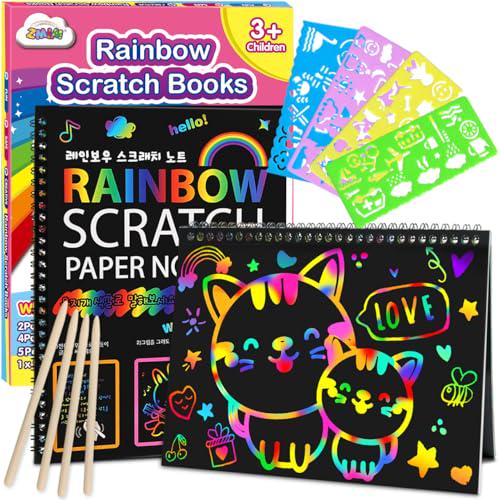 ZMLM Scratch Art Rainbow Notebooks, 2 Pack, Pink, Gift for Ages 3–10, Easter Basket Stuffers