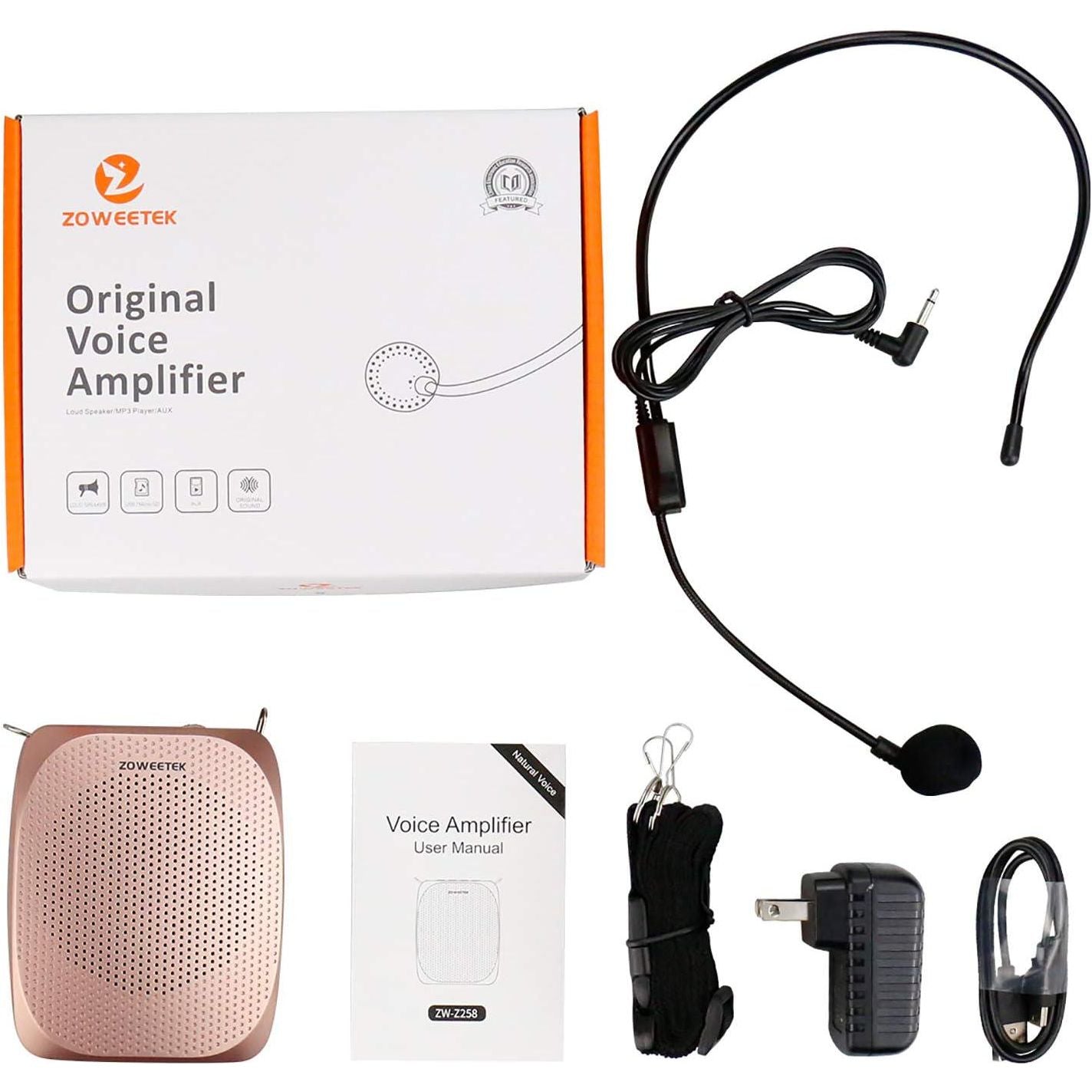 ZOWEETEK Voice Amplifier For Teachers, Original Personal Voice Amplifier, Work Of 12 Hrs, Portable Speaker For Classroom, Meeting, Speech, Tour Guide, Support MP3 Format Audio,
