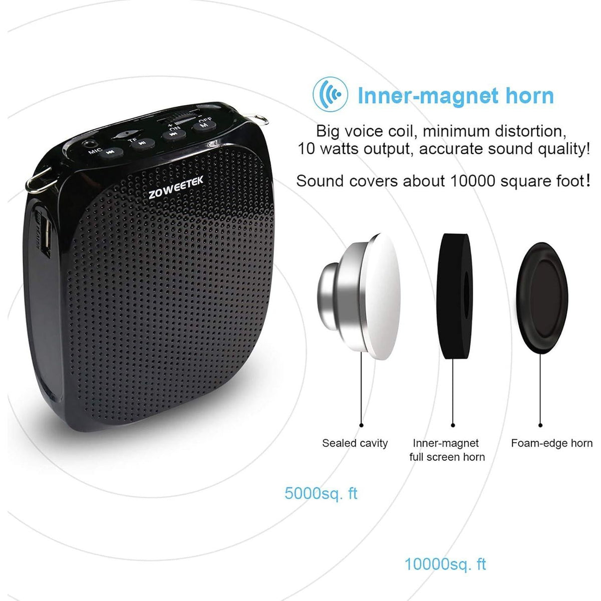 ZOWEETEK ZW-Z258 Portable Rechargeable Mini Voice Amplifier For Teachers With Waistband, Portable Speakers Supports MP3 Format Audio For Speech, Class, Training,Tour Guide, Power Amplifiers,