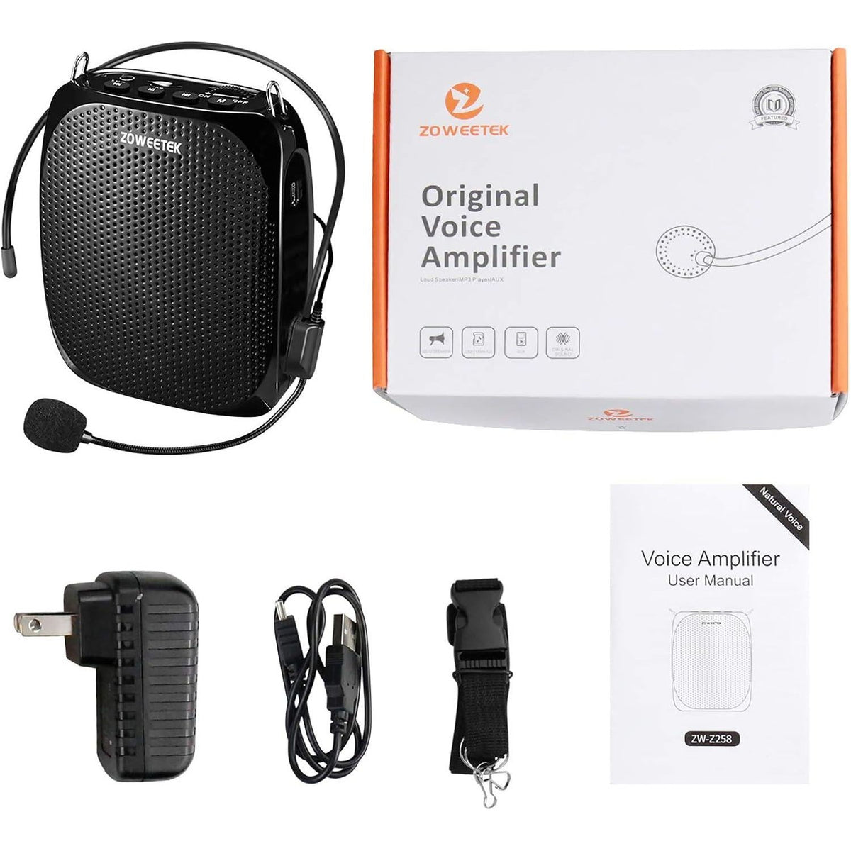 ZOWEETEK ZW-Z258 Portable Rechargeable Mini Voice Amplifier For Teachers With Waistband, Portable Speakers Supports MP3 Format Audio For Speech, Class, Training,Tour Guide, Power Amplifiers,